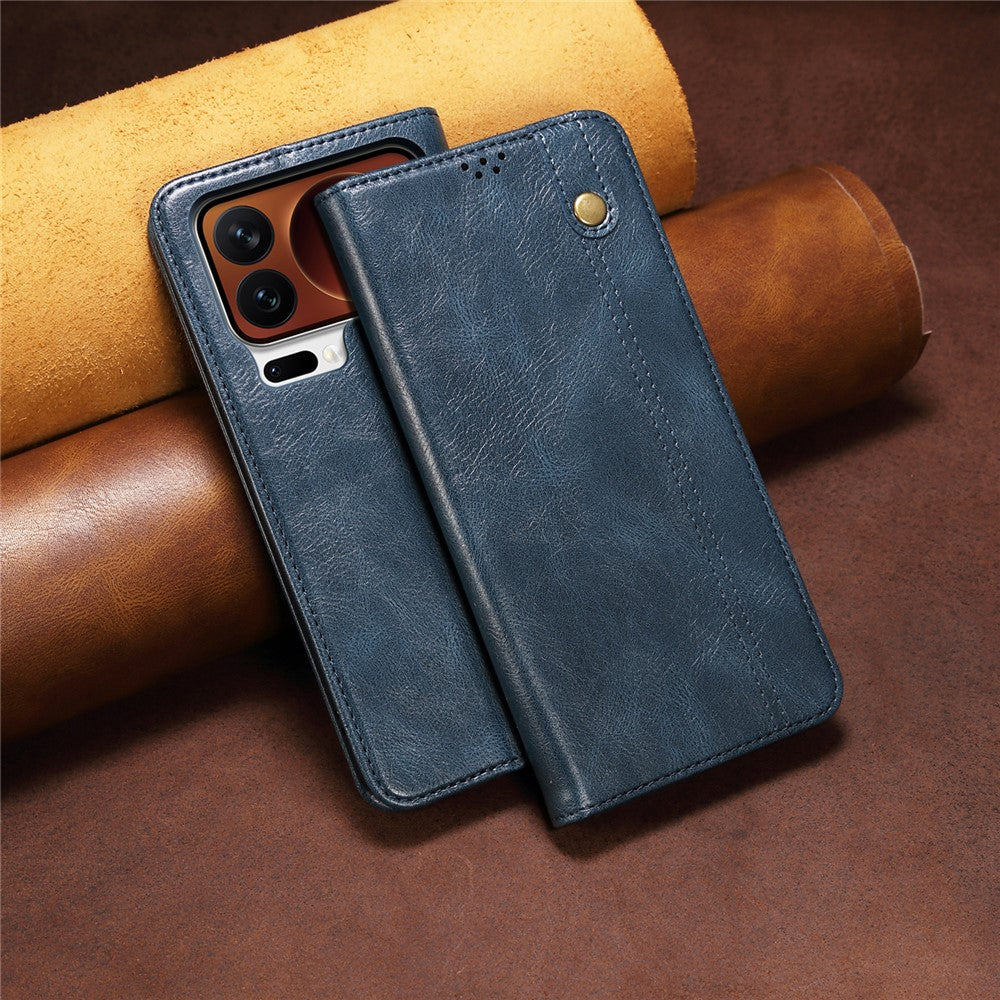 For Xiaomi 17 Pro Max Case Crazy Horse Texture Waxy Leather Wallet Stand Phone Cover - Blue