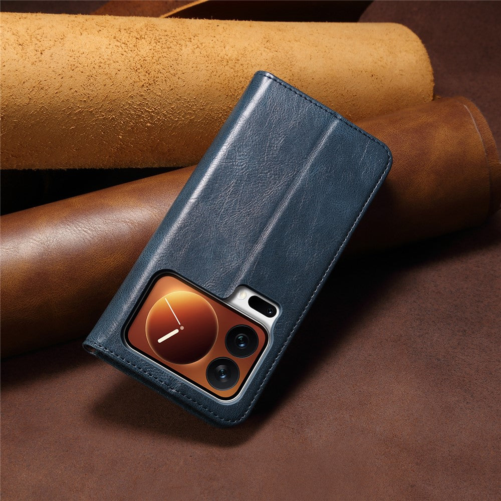 For Xiaomi 17 Pro Max Case Crazy Horse Texture Waxy Leather Wallet Stand Phone Cover - Blue