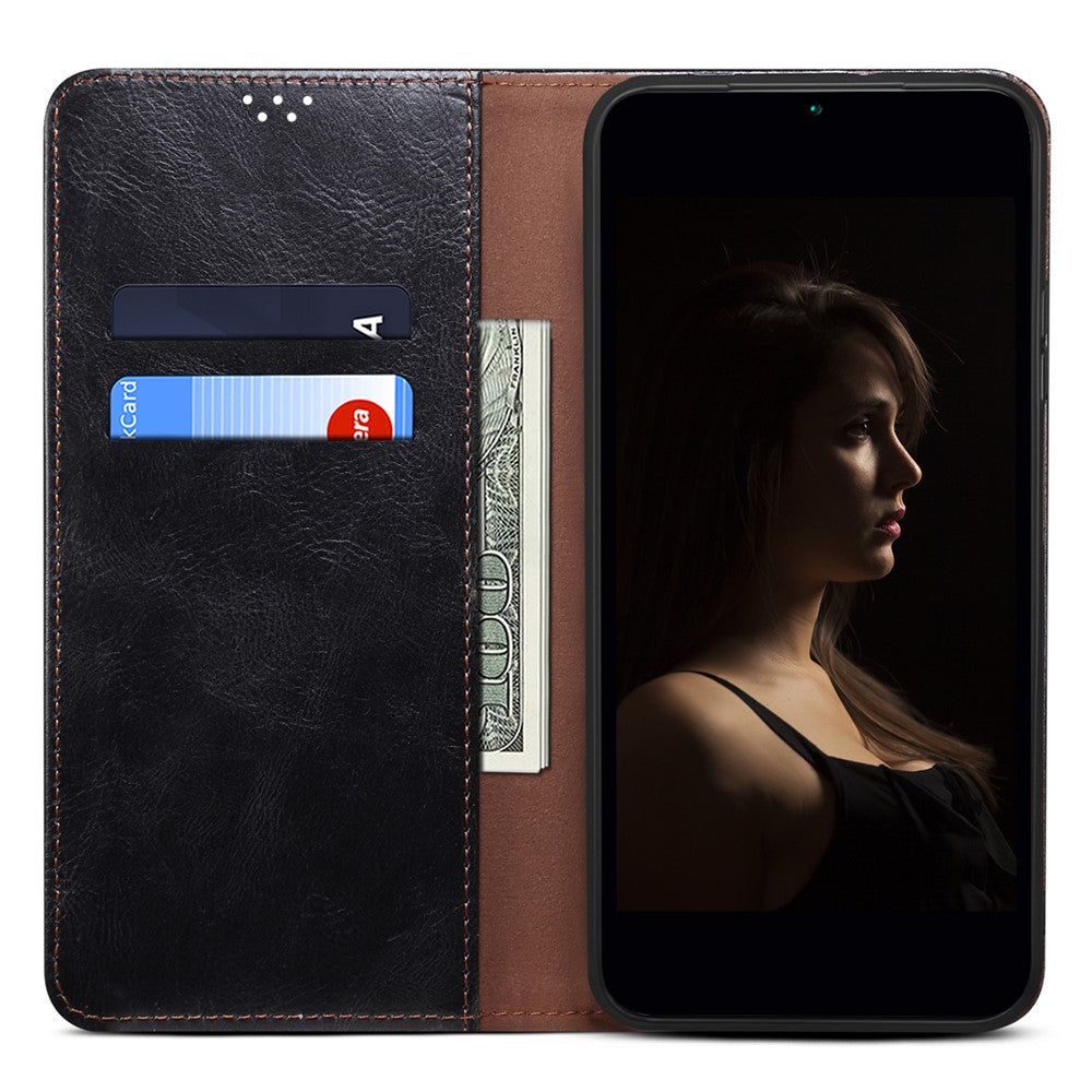 For Xiaomi 17 Pro Max Case Crazy Horse Texture Waxy Leather Wallet Stand Phone Cover - Black