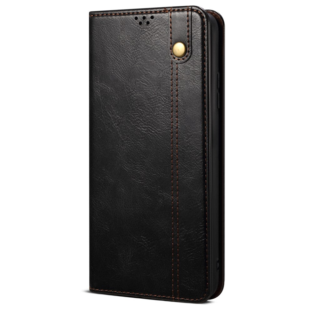 For Xiaomi 17 Pro Max Case Crazy Horse Texture Waxy Leather Wallet Stand Phone Cover - Black