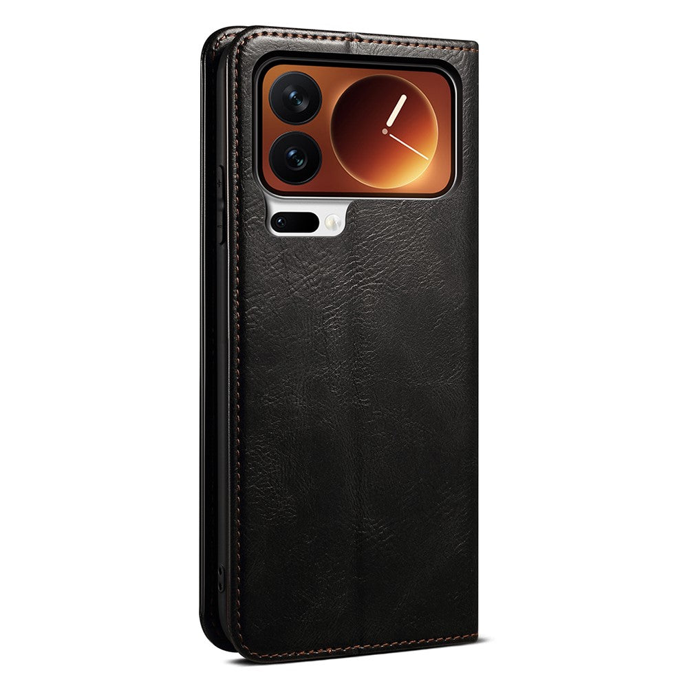 For Xiaomi 17 Pro Max Case Crazy Horse Texture Waxy Leather Wallet Stand Phone Cover - Black