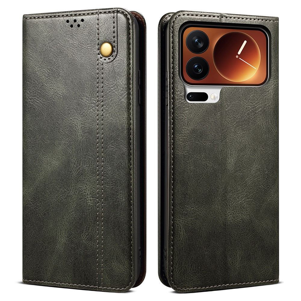 For Xiaomi 17 Pro Max Case Crazy Horse Texture Waxy Leather Wallet Stand Phone Cover - Green