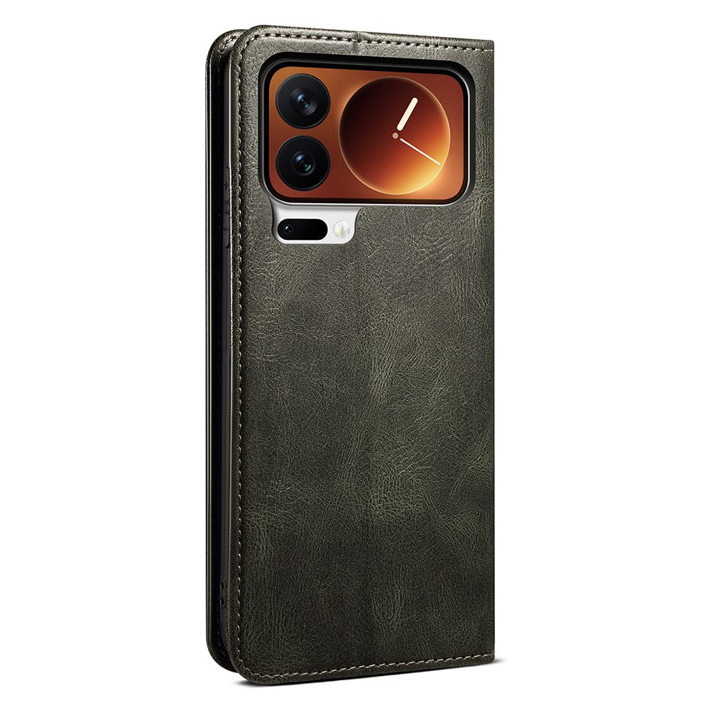 For Xiaomi 17 Pro Max Case Crazy Horse Texture Waxy Leather Wallet Stand Phone Cover - Green