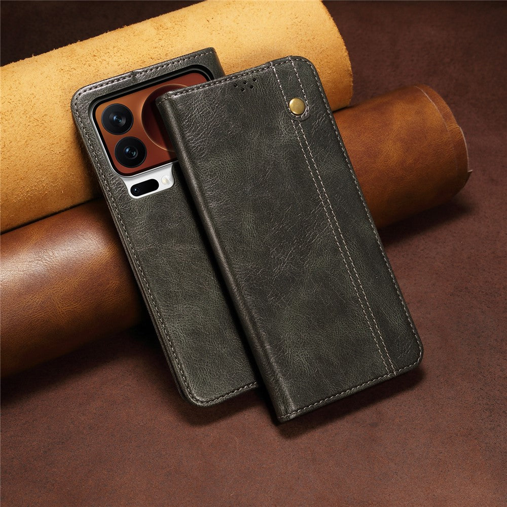For Xiaomi 17 Pro Max Case Crazy Horse Texture Waxy Leather Wallet Stand Phone Cover - Green