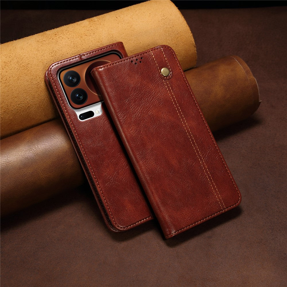 For Xiaomi 17 Pro Max Case Crazy Horse Texture Waxy Leather Wallet Stand Phone Cover - Brown