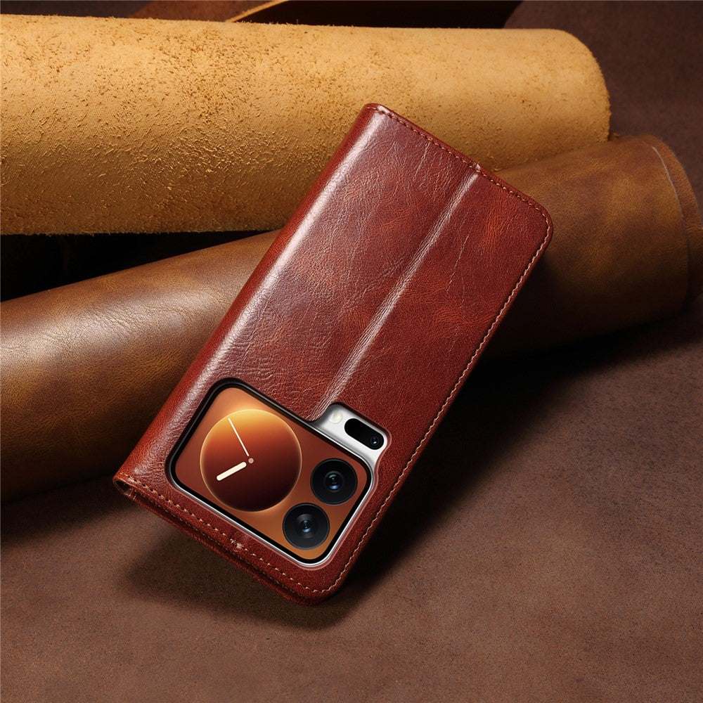 For Xiaomi 17 Pro Max Case Crazy Horse Texture Waxy Leather Wallet Stand Phone Cover - Brown