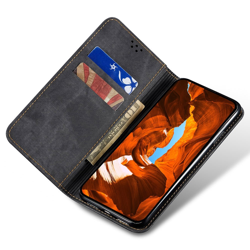 For Xiaomi 17 Pro Max Case Jeans Cloth Texture Anti-Scratch Leather Stand Phone Cover - Black