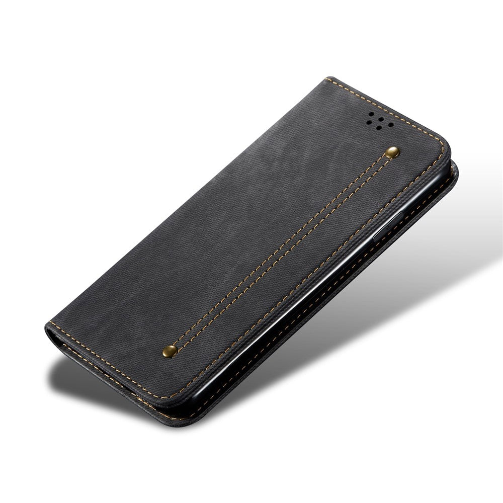 For Xiaomi 17 Pro Max Case Jeans Cloth Texture Anti-Scratch Leather Stand Phone Cover - Black