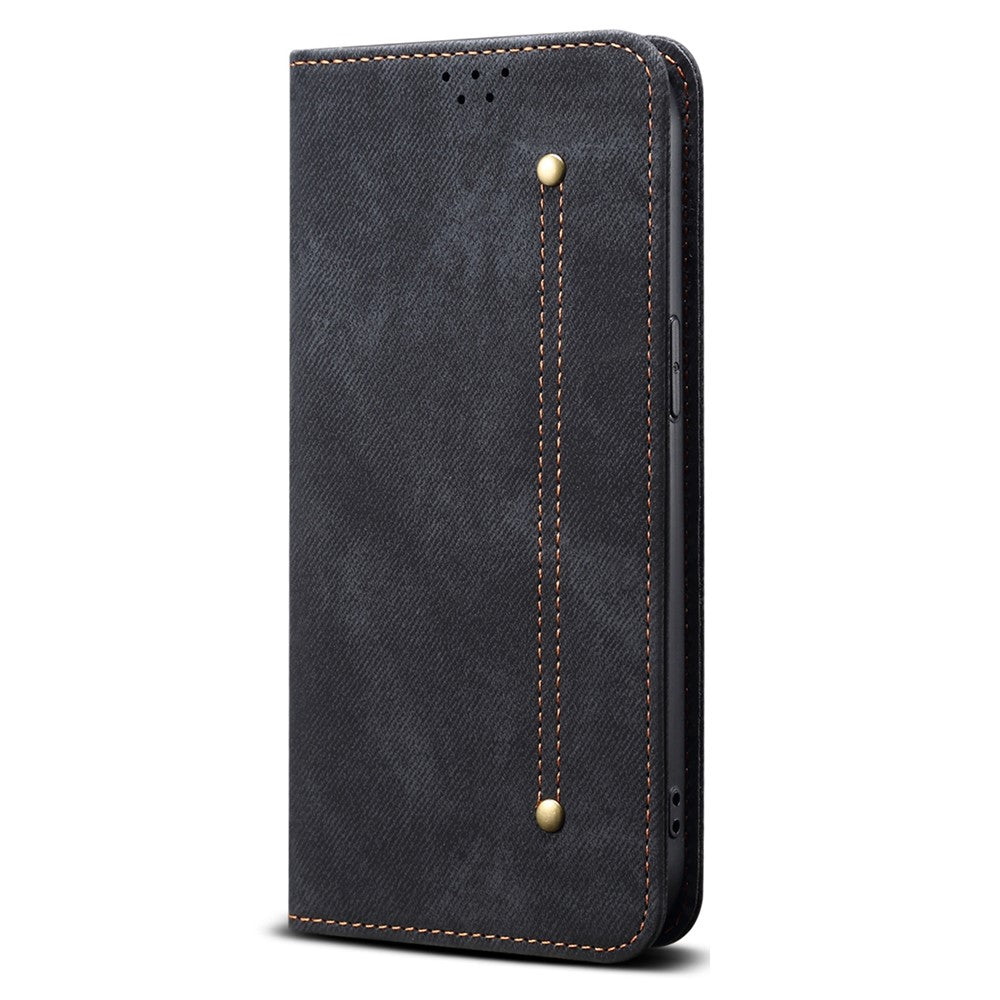 For Xiaomi 17 Pro Max Case Jeans Cloth Texture Anti-Scratch Leather Stand Phone Cover - Black