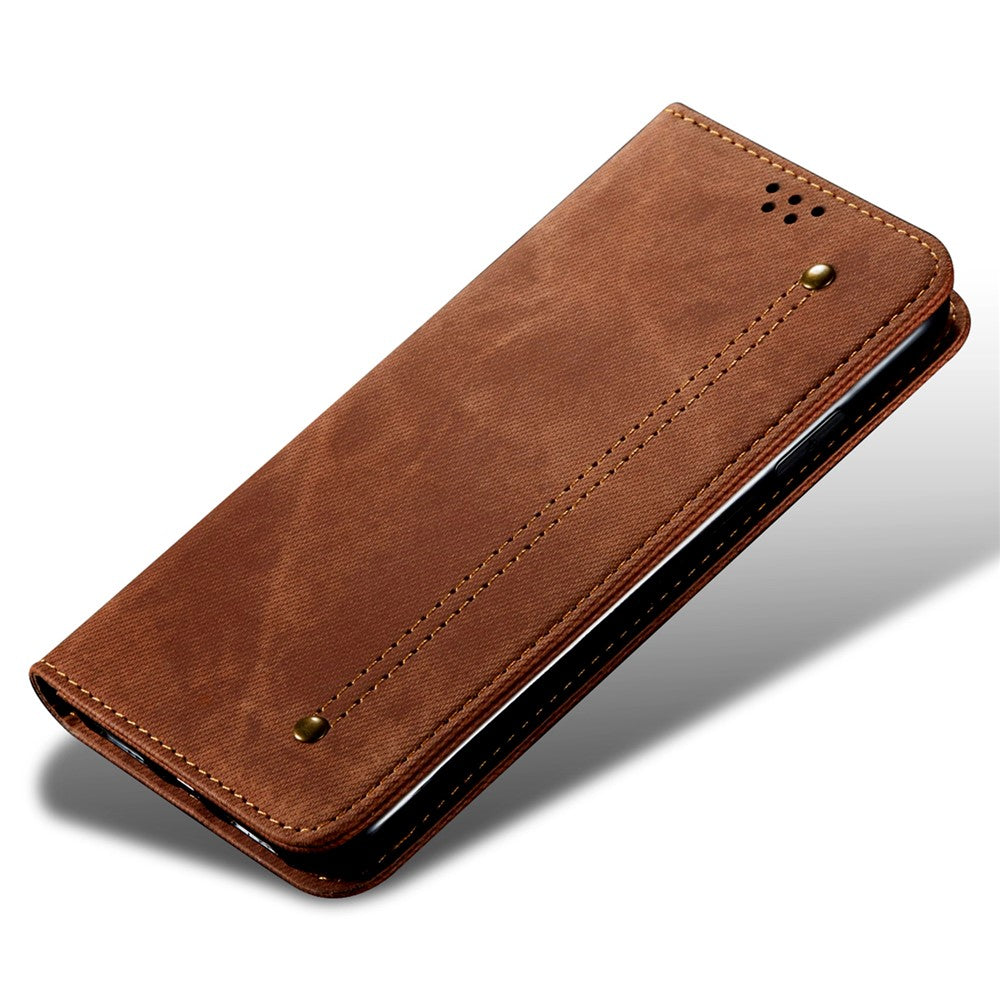 For Xiaomi 17 Pro Max Case Jeans Cloth Texture Anti-Scratch Leather Stand Phone Cover - Coffee