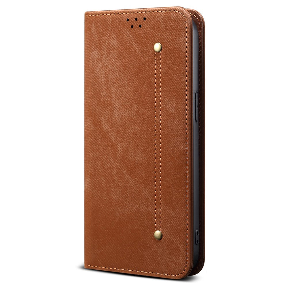 For Xiaomi 17 Pro Max Case Jeans Cloth Texture Anti-Scratch Leather Stand Phone Cover - Coffee