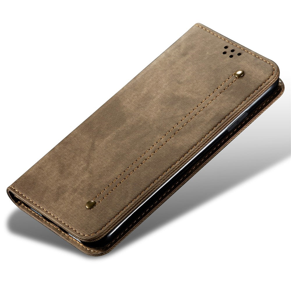 For Xiaomi 17 Pro Max Case Jeans Cloth Texture Anti-Scratch Leather Stand Phone Cover - Khaki