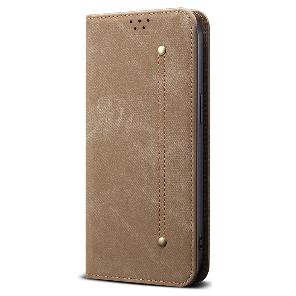 For Xiaomi 17 Pro Max Case Jeans Cloth Texture Anti-Scratch Leather Stand Phone Cover - Khaki