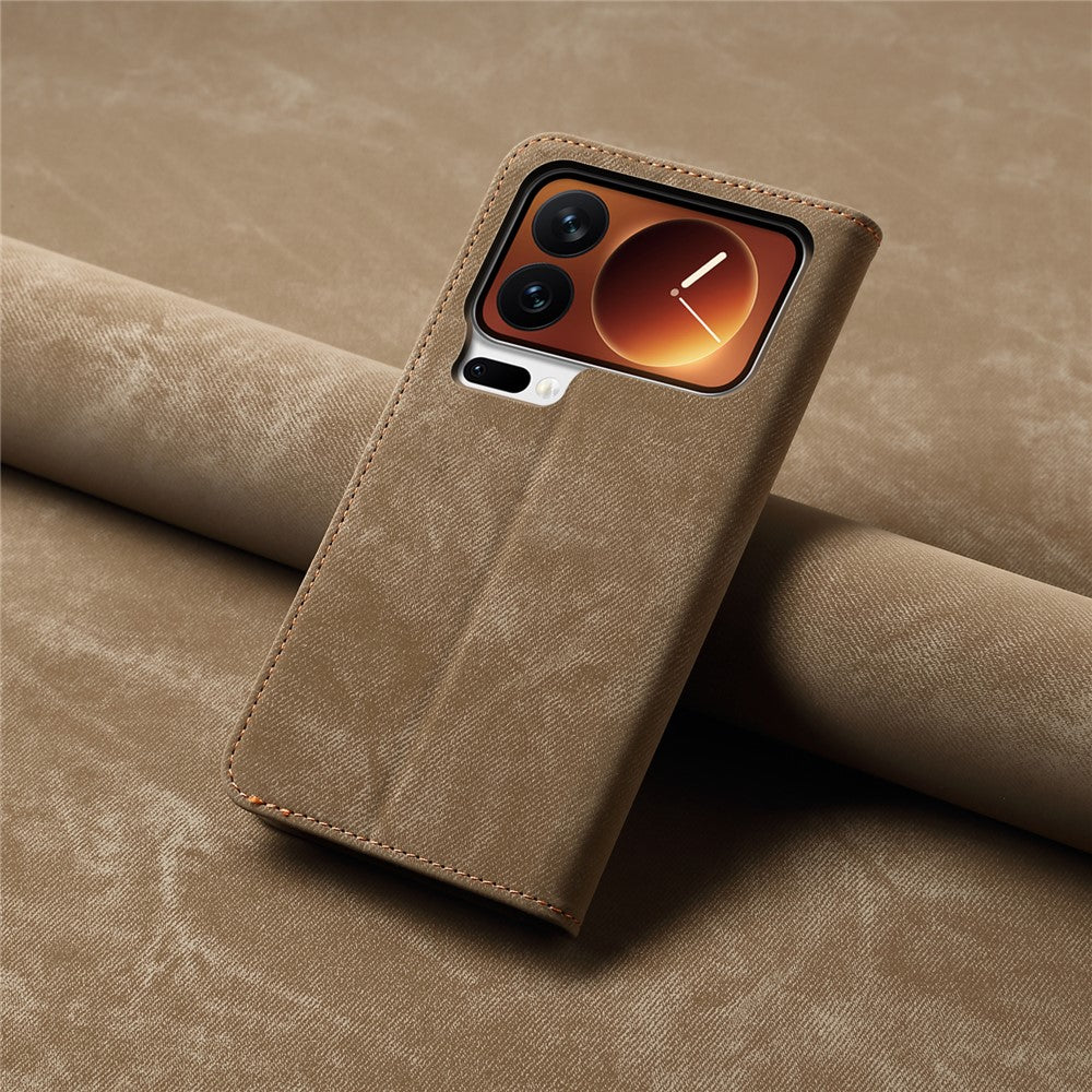 For Xiaomi 17 Pro Max Case Jeans Cloth Texture Anti-Scratch Leather Stand Phone Cover - Khaki