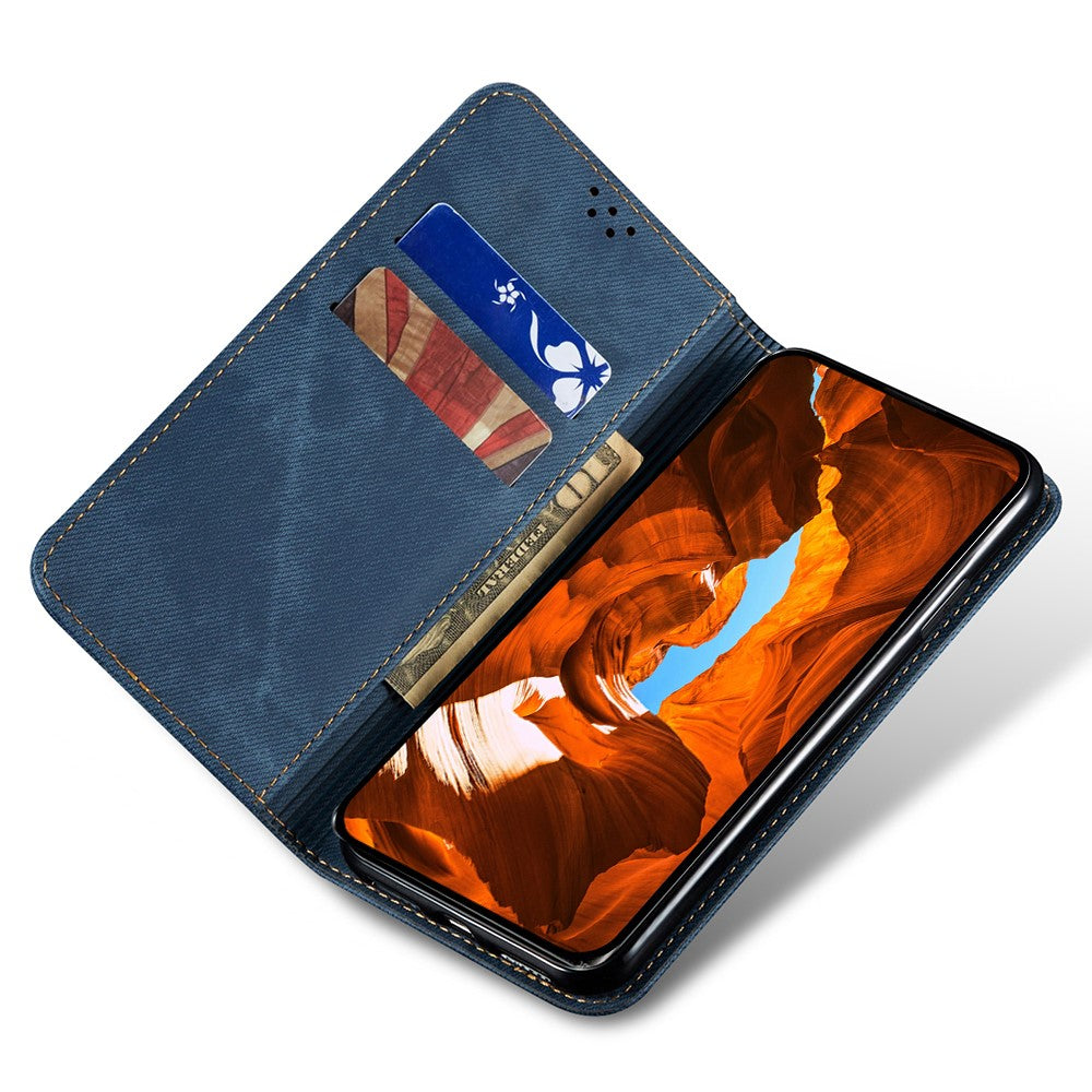 For Xiaomi 17 Pro Max Case Jeans Cloth Texture Anti-Scratch Leather Stand Phone Cover - Blue