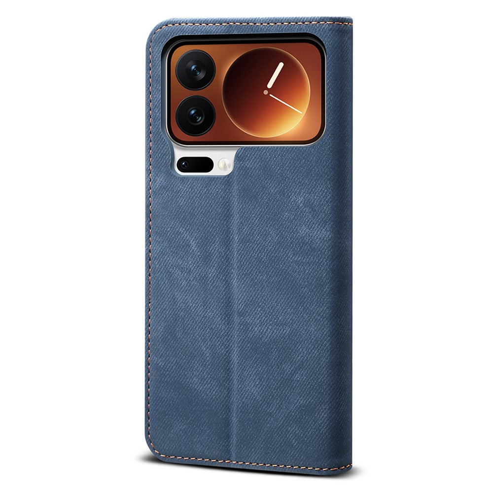 For Xiaomi 17 Pro Max Case Jeans Cloth Texture Anti-Scratch Leather Stand Phone Cover - Blue