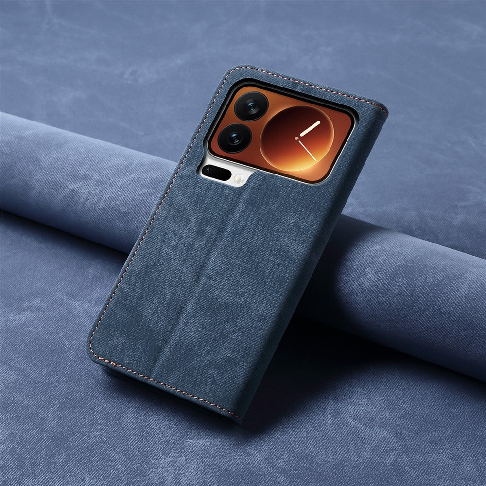 For Xiaomi 17 Pro Max Case Jeans Cloth Texture Anti-Scratch Leather Stand Phone Cover - Blue