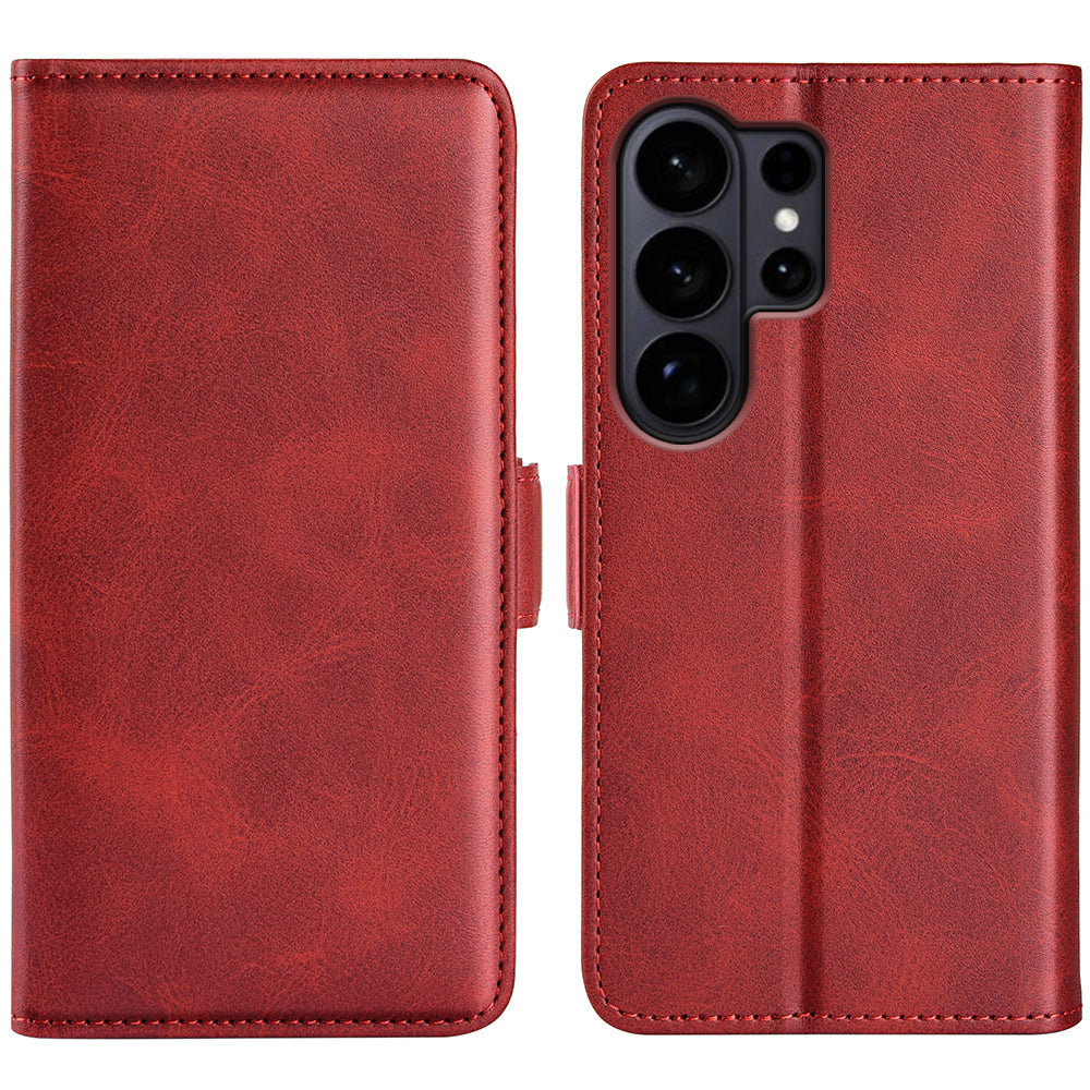 For-Samsung-Galaxy-S26-Ultra-Case-Calf-Texture-Leather-Wallet-Phone-Cover-Red
