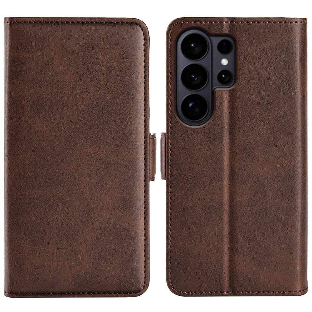 For-Samsung-Galaxy-S26-Ultra-Case-Calf-Texture-Leather-Wallet-Phone-Cover-Brown