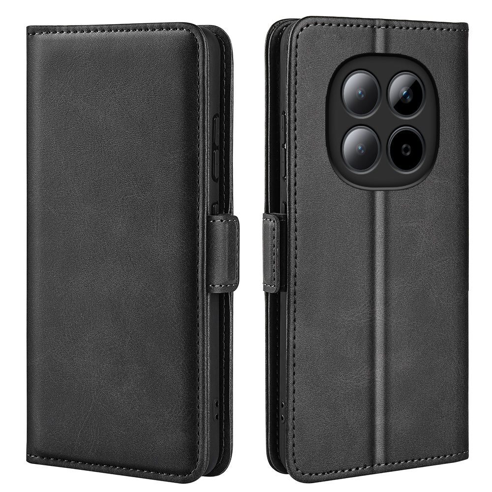 For Xiaomi Poco M8 Pro 5G / Redmi Note 15 Pro+ 5G (Global) Case Calf Texture Leather Wallet Phone Cover - Black