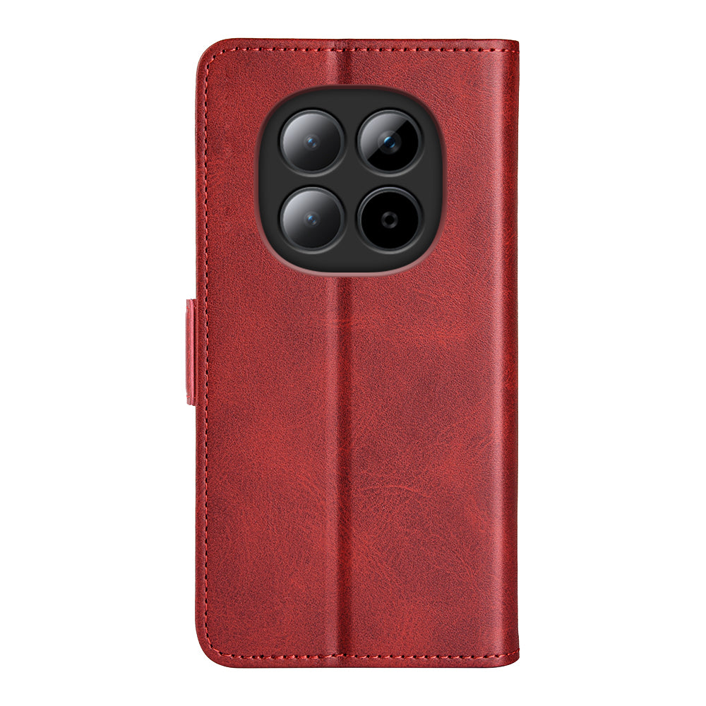 For Xiaomi Poco M8 Pro 5G / Redmi Note 15 Pro+ 5G (Global) Case Calf Texture Leather Wallet Phone Cover - Red