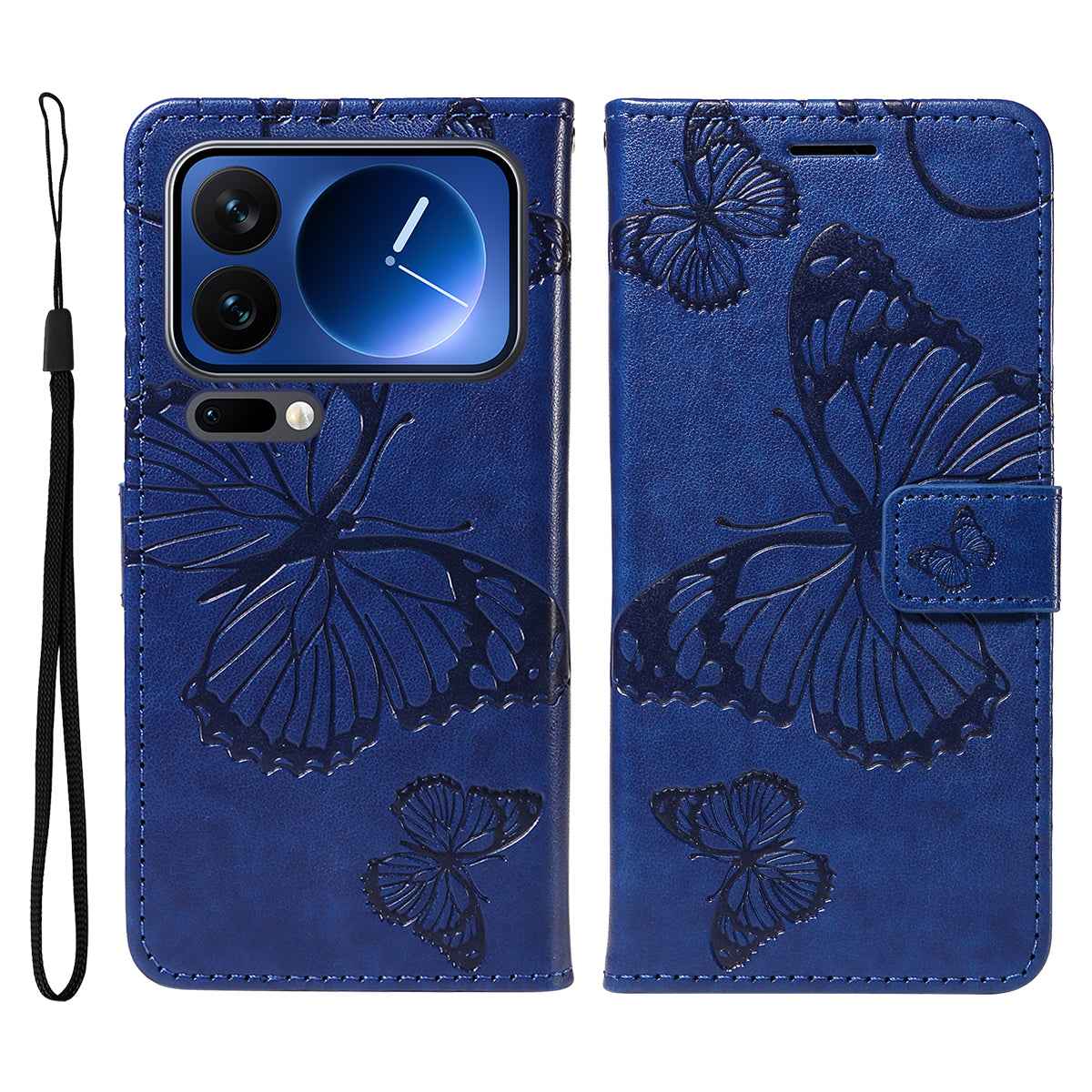For Xiaomi 17 Pro Wallet Case Floral Butterfly Imprinted Leather Phone Cover Stand - Blue