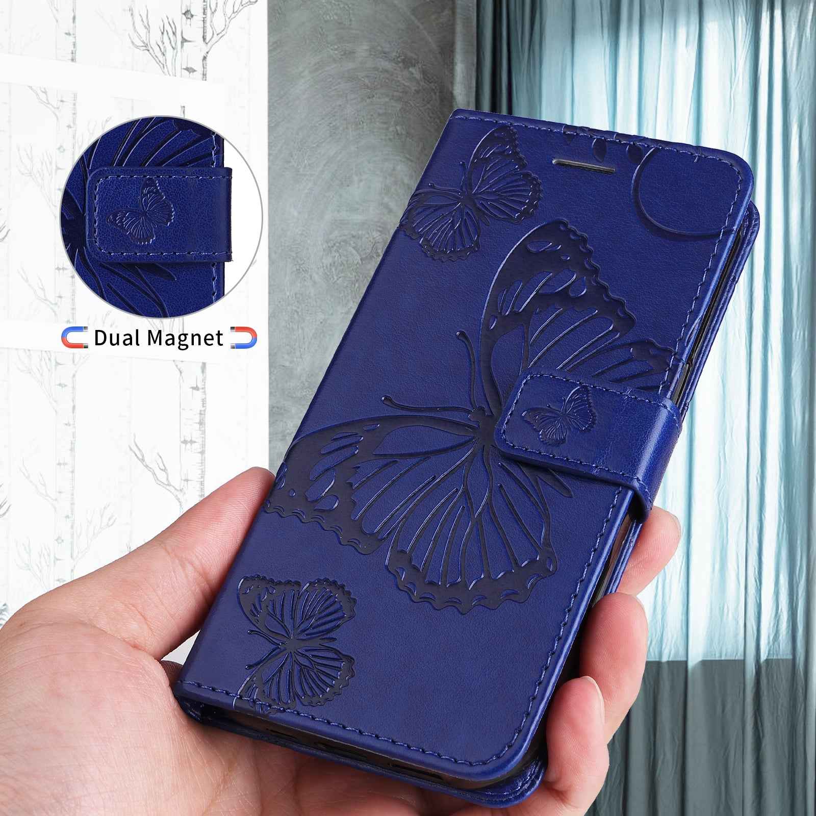 For Xiaomi 17 Pro Wallet Case Floral Butterfly Imprinted Leather Phone Cover Stand - Blue
