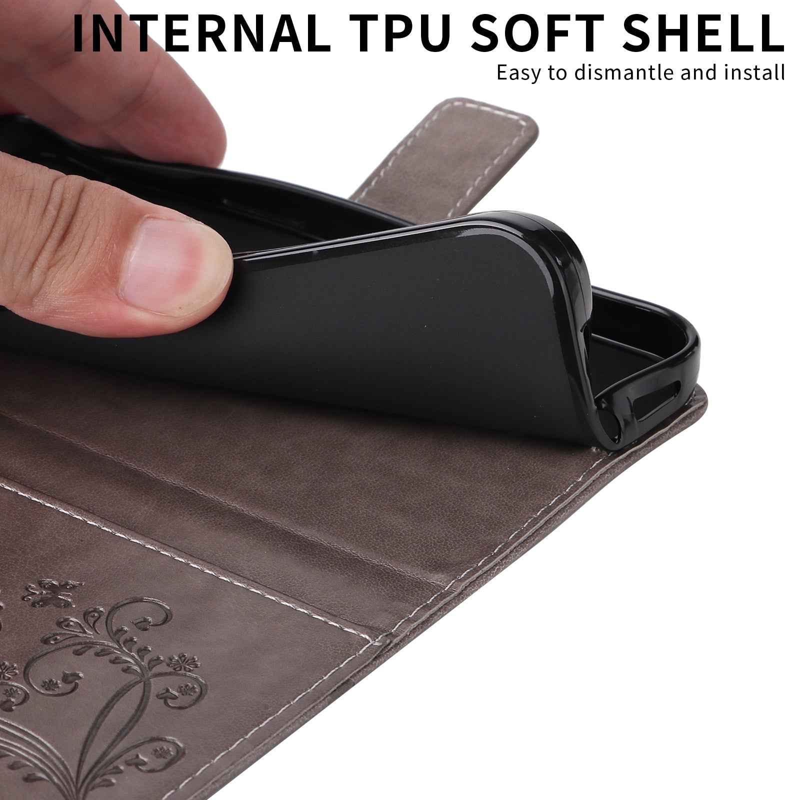 For Xiaomi 17 Pro Wallet Case Floral Butterfly Imprinted Leather Phone Cover Stand - Grey