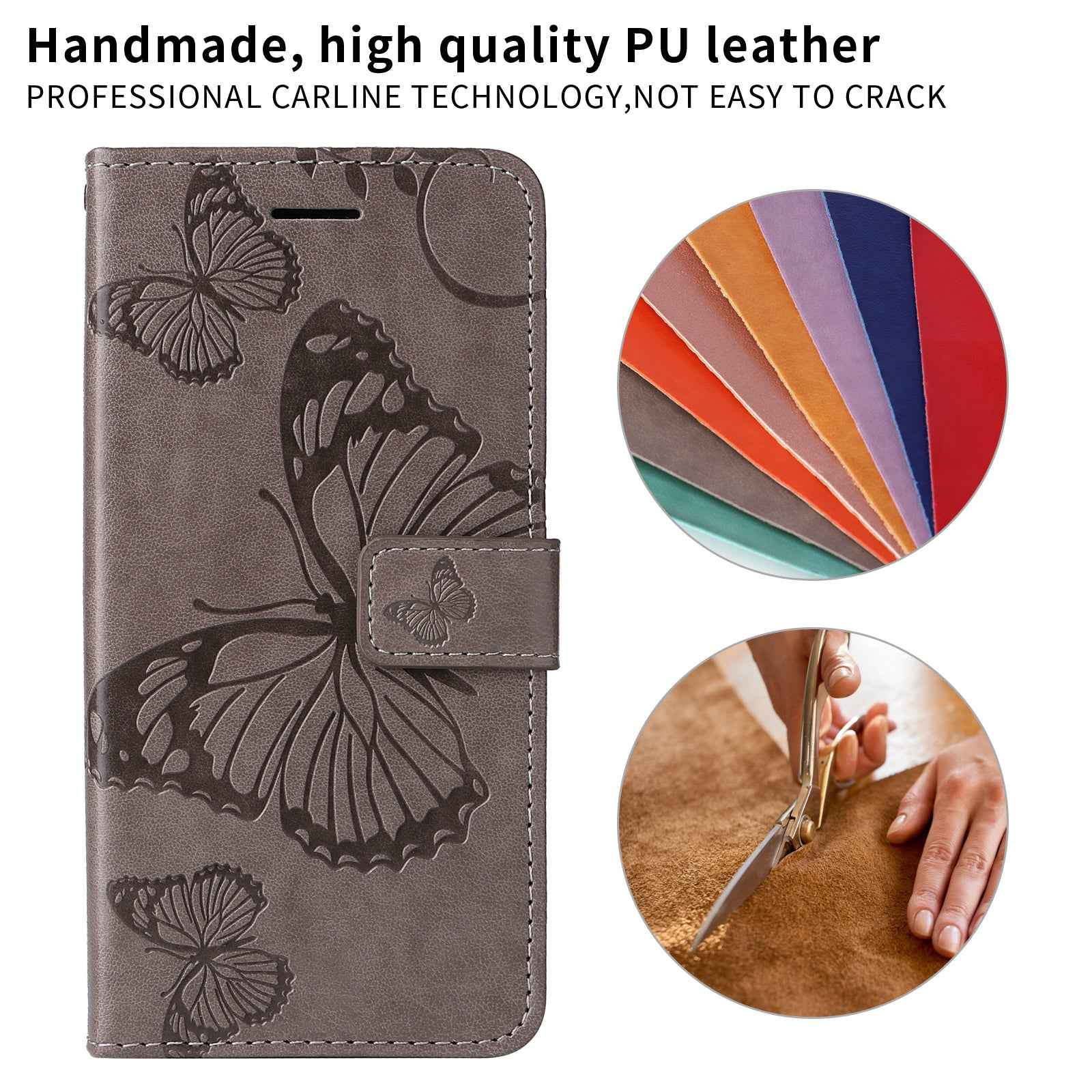 For Xiaomi 17 Pro Wallet Case Floral Butterfly Imprinted Leather Phone Cover Stand - Grey