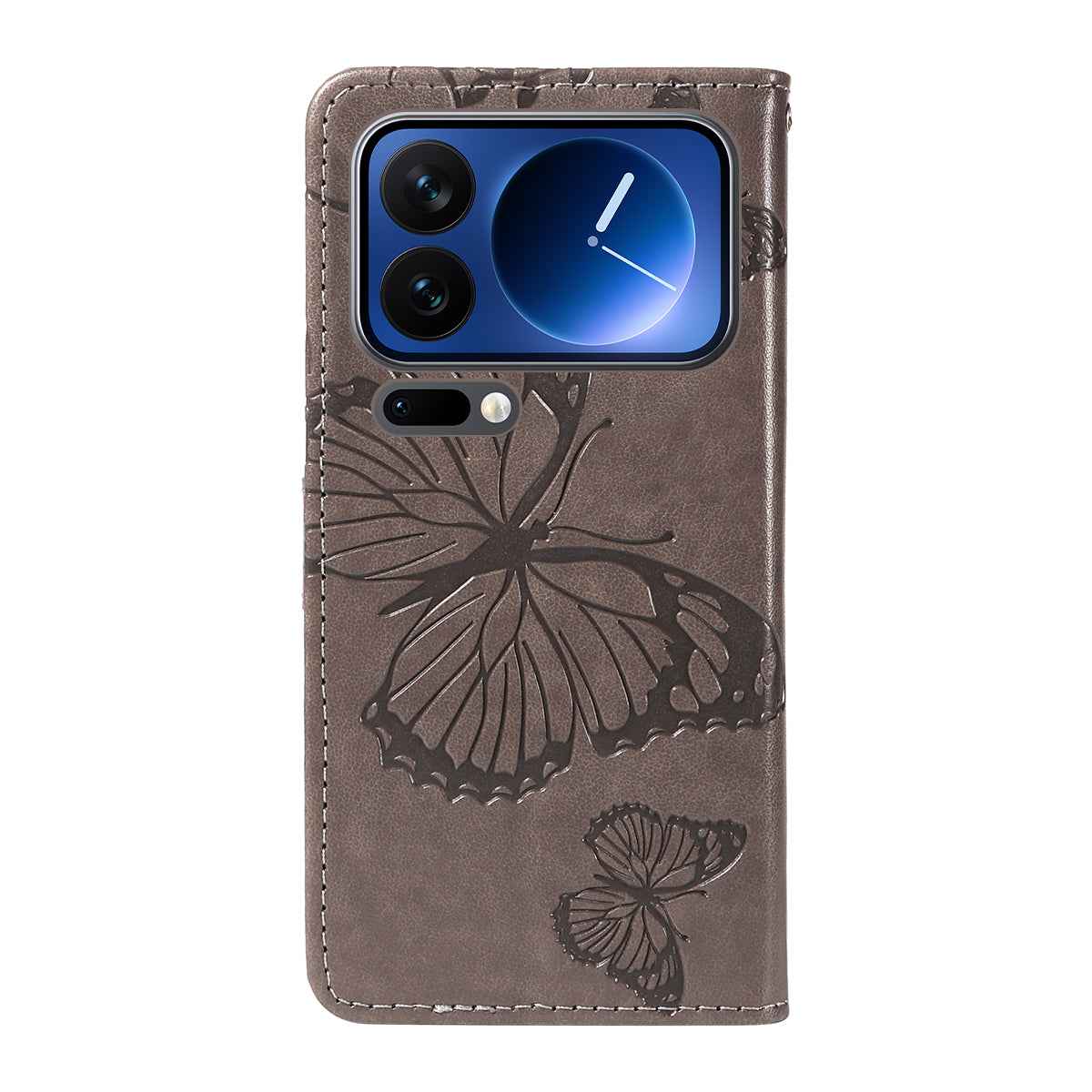 For Xiaomi 17 Pro Wallet Case Floral Butterfly Imprinted Leather Phone Cover Stand - Grey