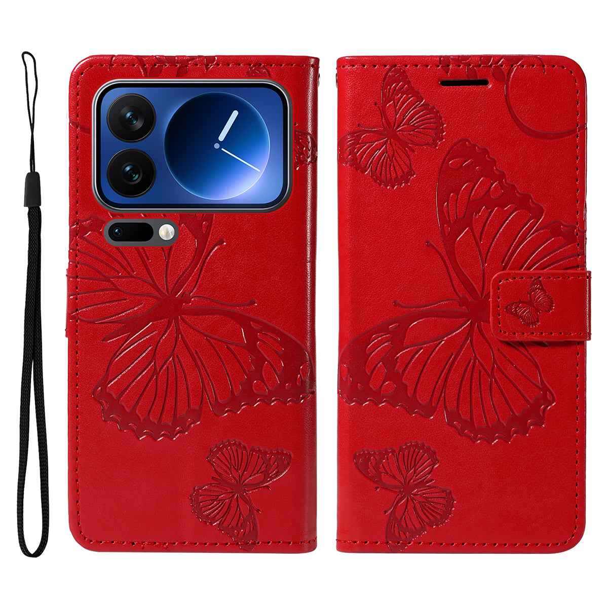 For Xiaomi 17 Pro Wallet Case Floral Butterfly Imprinted Leather Phone Cover Stand - Red