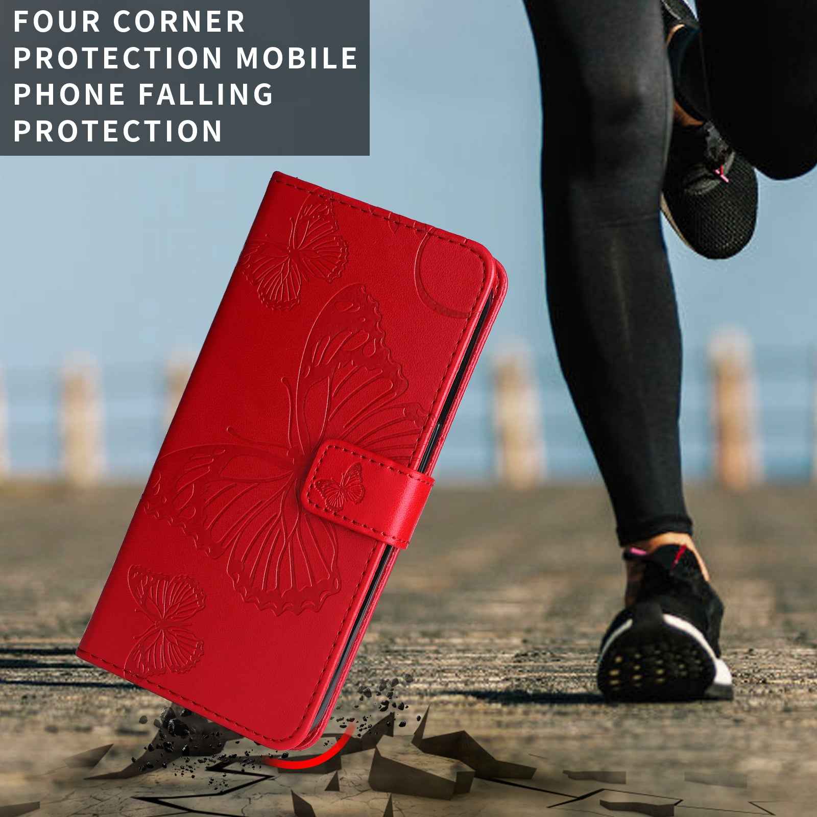 For Xiaomi 17 Pro Wallet Case Floral Butterfly Imprinted Leather Phone Cover Stand - Red