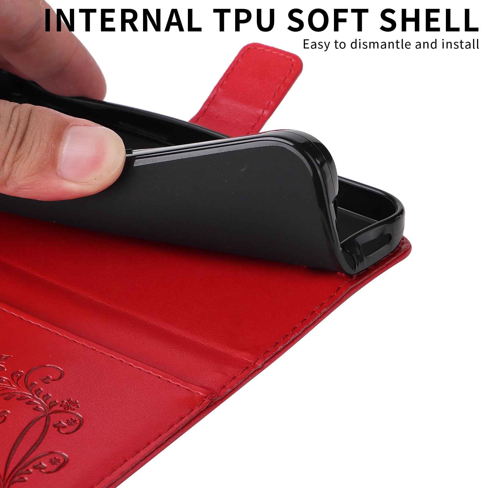 For Xiaomi 17 Pro Wallet Case Floral Butterfly Imprinted Leather Phone Cover Stand - Red