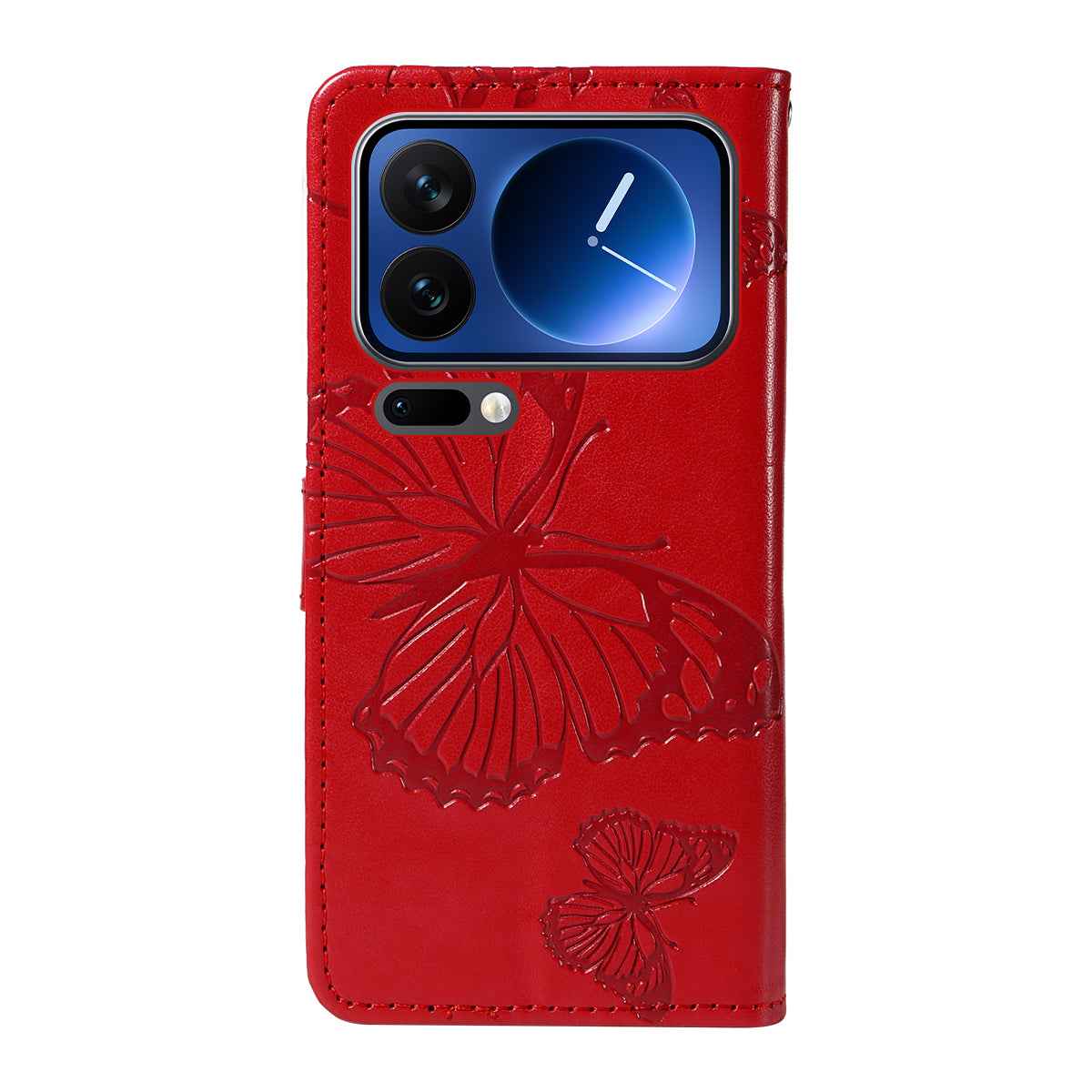 For Xiaomi 17 Pro Wallet Case Floral Butterfly Imprinted Leather Phone Cover Stand - Red