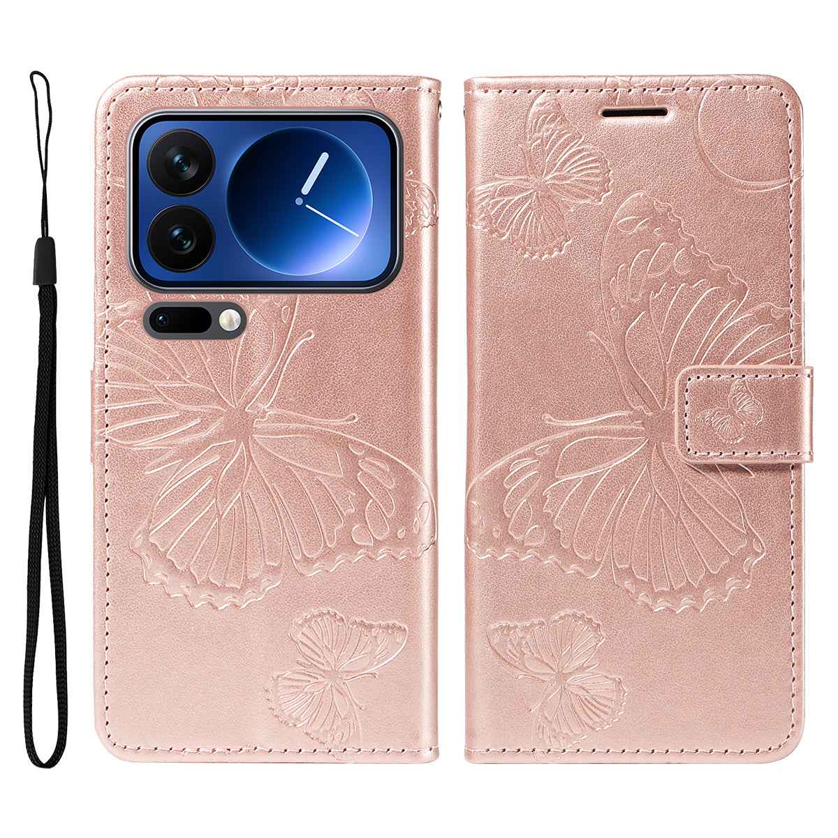 For Xiaomi 17 Pro Wallet Case Floral Butterfly Imprinted Leather Phone Cover Stand -  Rose Gold