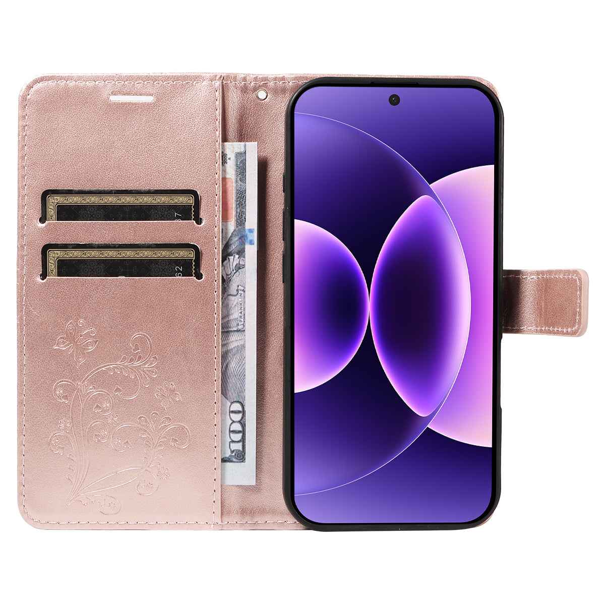 For Xiaomi 17 Pro Wallet Case Floral Butterfly Imprinted Leather Phone Cover Stand -  Rose Gold
