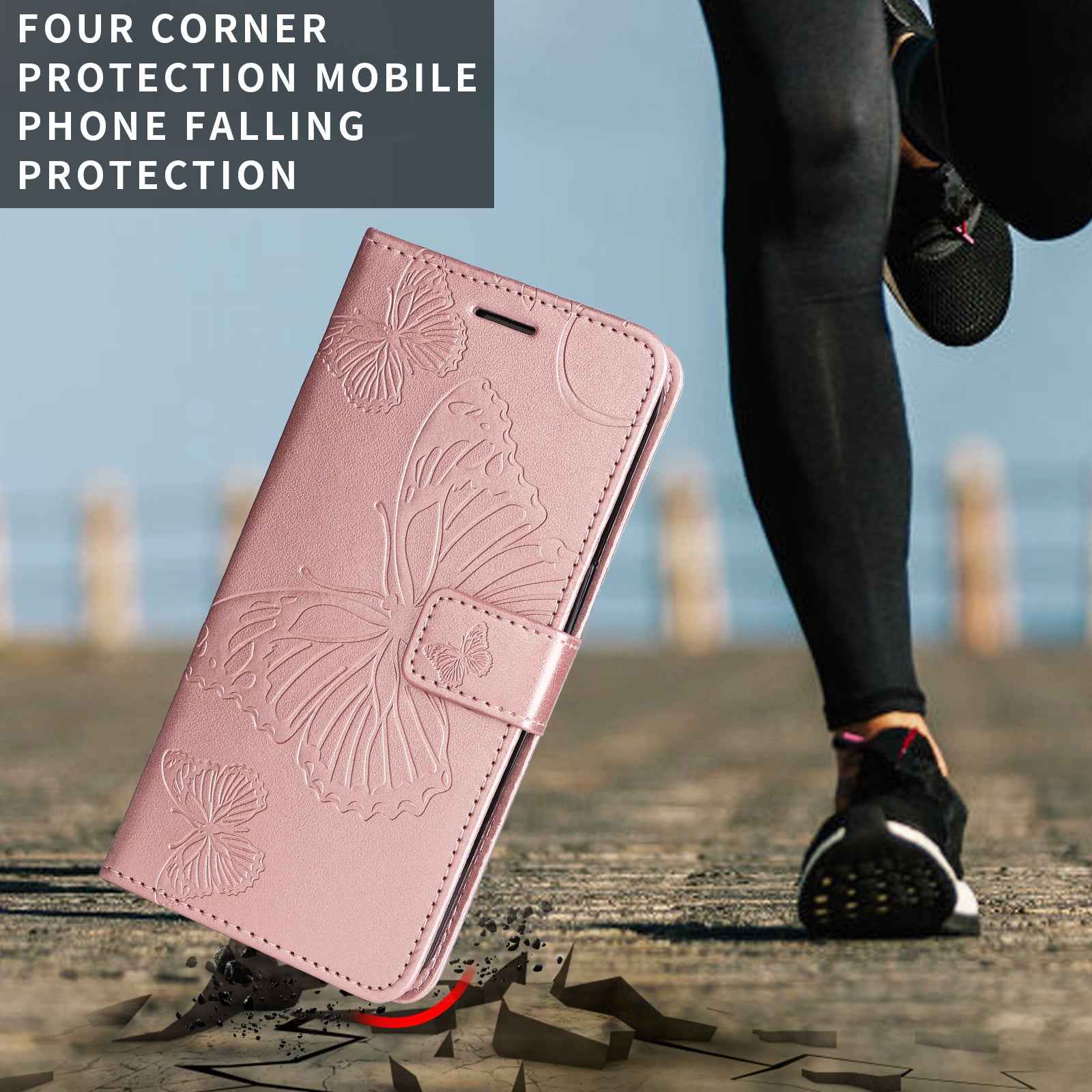 For Xiaomi 17 Pro Wallet Case Floral Butterfly Imprinted Leather Phone Cover Stand -  Rose Gold