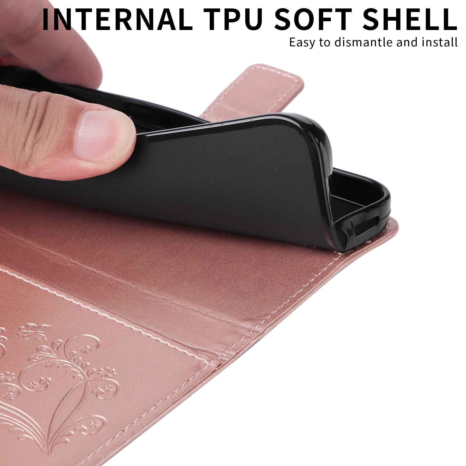 For Xiaomi 17 Pro Wallet Case Floral Butterfly Imprinted Leather Phone Cover Stand -  Rose Gold