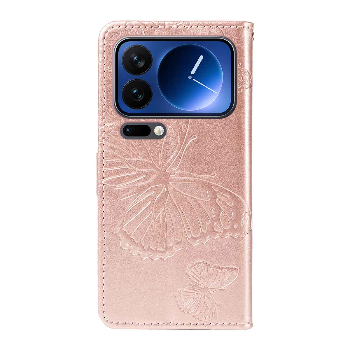 For Xiaomi 17 Pro Wallet Case Floral Butterfly Imprinted Leather Phone Cover Stand -  Rose Gold
