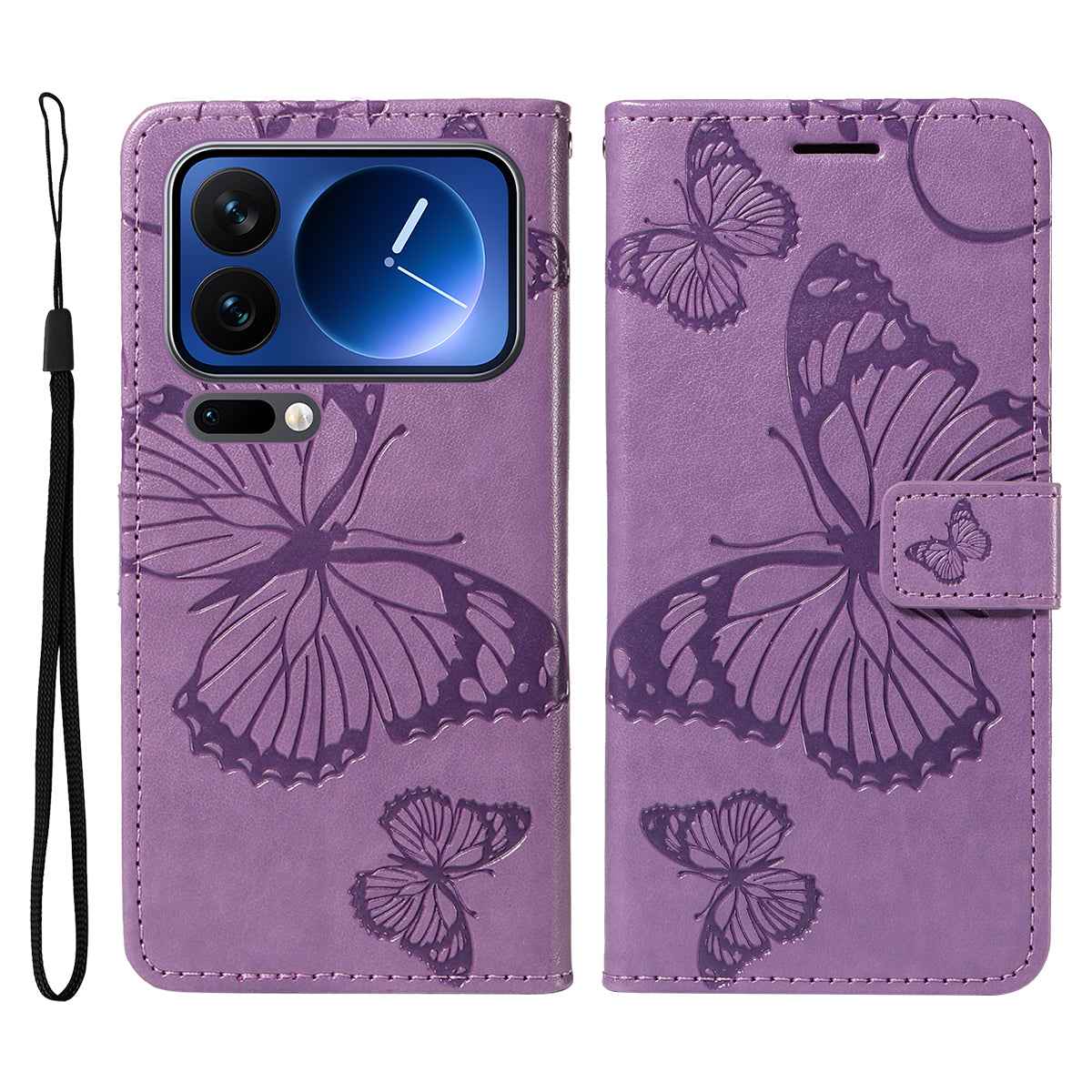 For Xiaomi 17 Pro Wallet Case Floral Butterfly Imprinted Leather Phone Cover Stand - Light Purple
