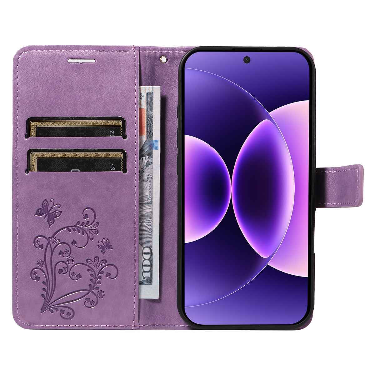For Xiaomi 17 Pro Wallet Case Floral Butterfly Imprinted Leather Phone Cover Stand - Light Purple