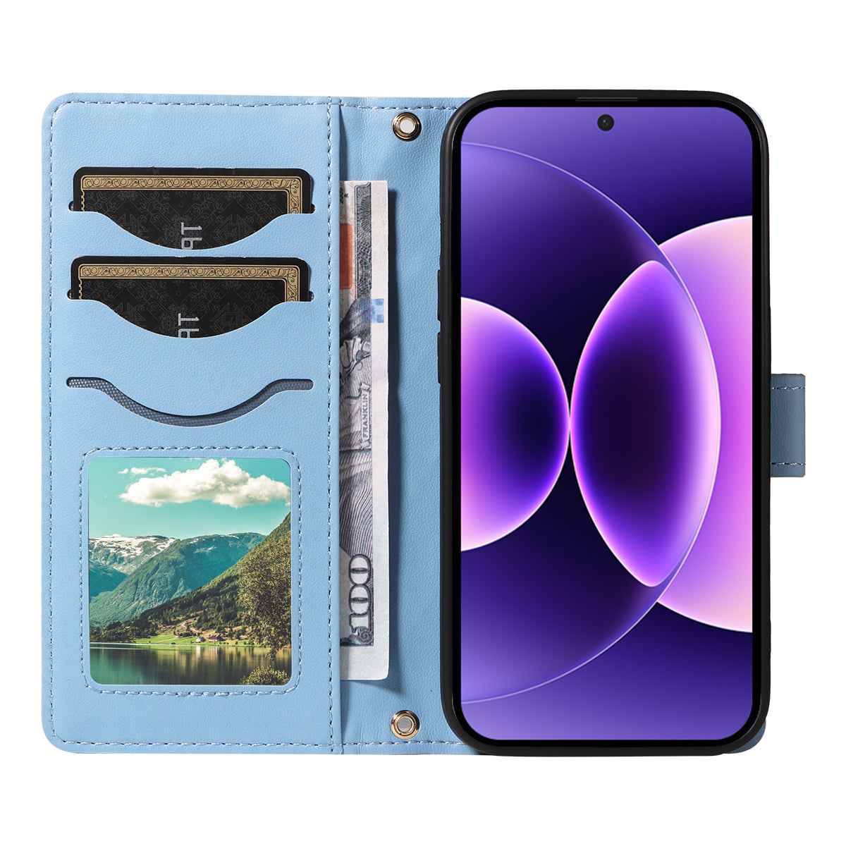 For Xiaomi 17 Pro Wallet Case Rhombus Leather Phone Cover with Strap - Blue