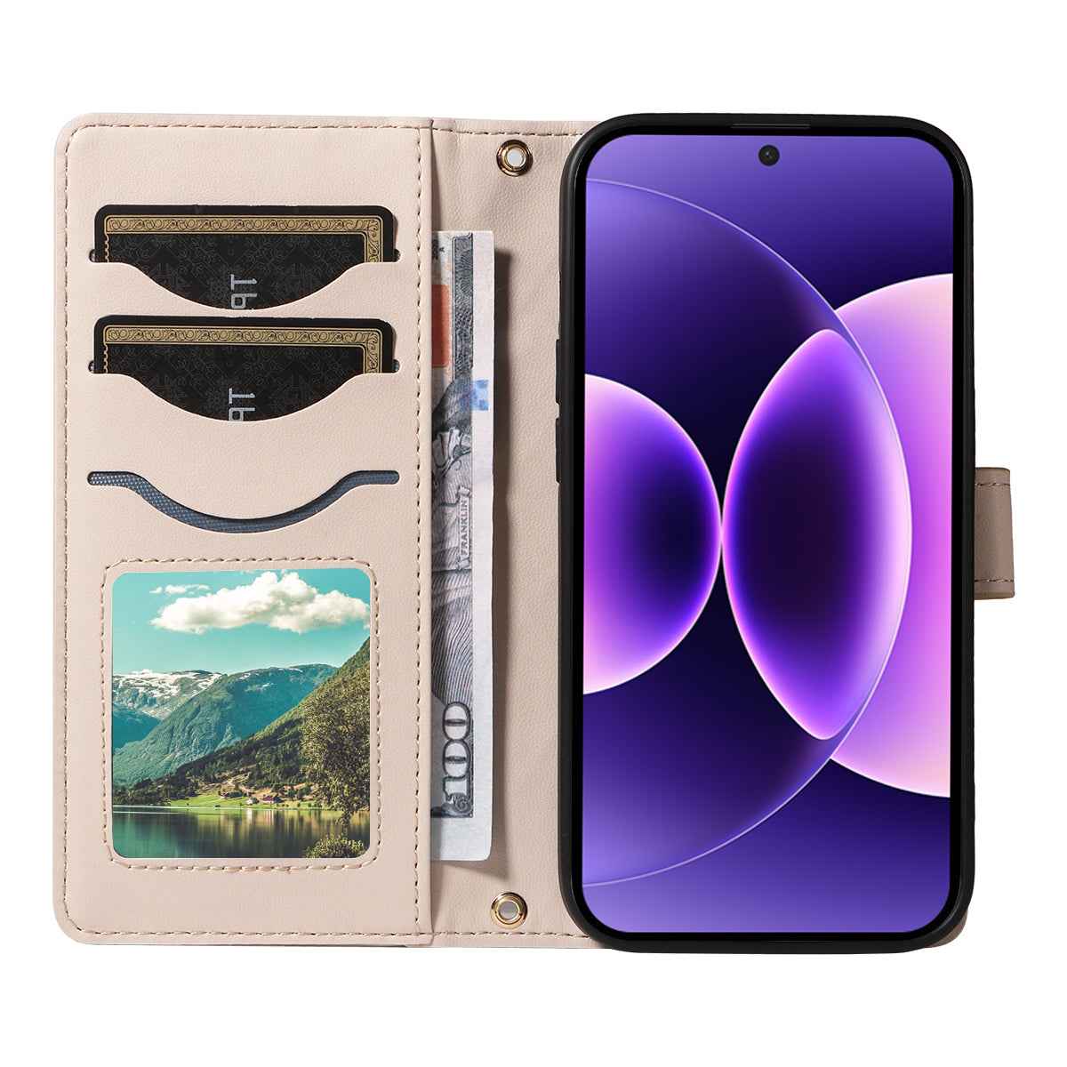 For Xiaomi 17 Pro Wallet Case Rhombus Leather Phone Cover with Strap - Apricot