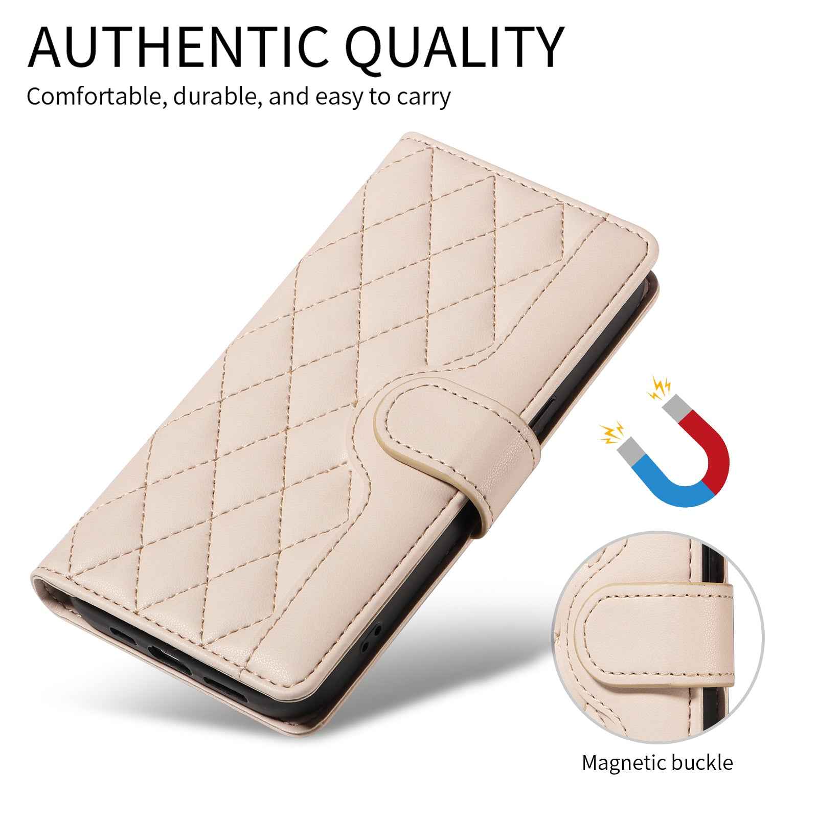 For Xiaomi 17 Pro Wallet Case Rhombus Leather Phone Cover with Strap - Apricot