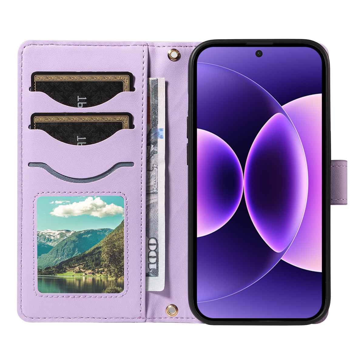 For Xiaomi 17 Pro Wallet Case Rhombus Leather Phone Cover with Strap -  Light Purple