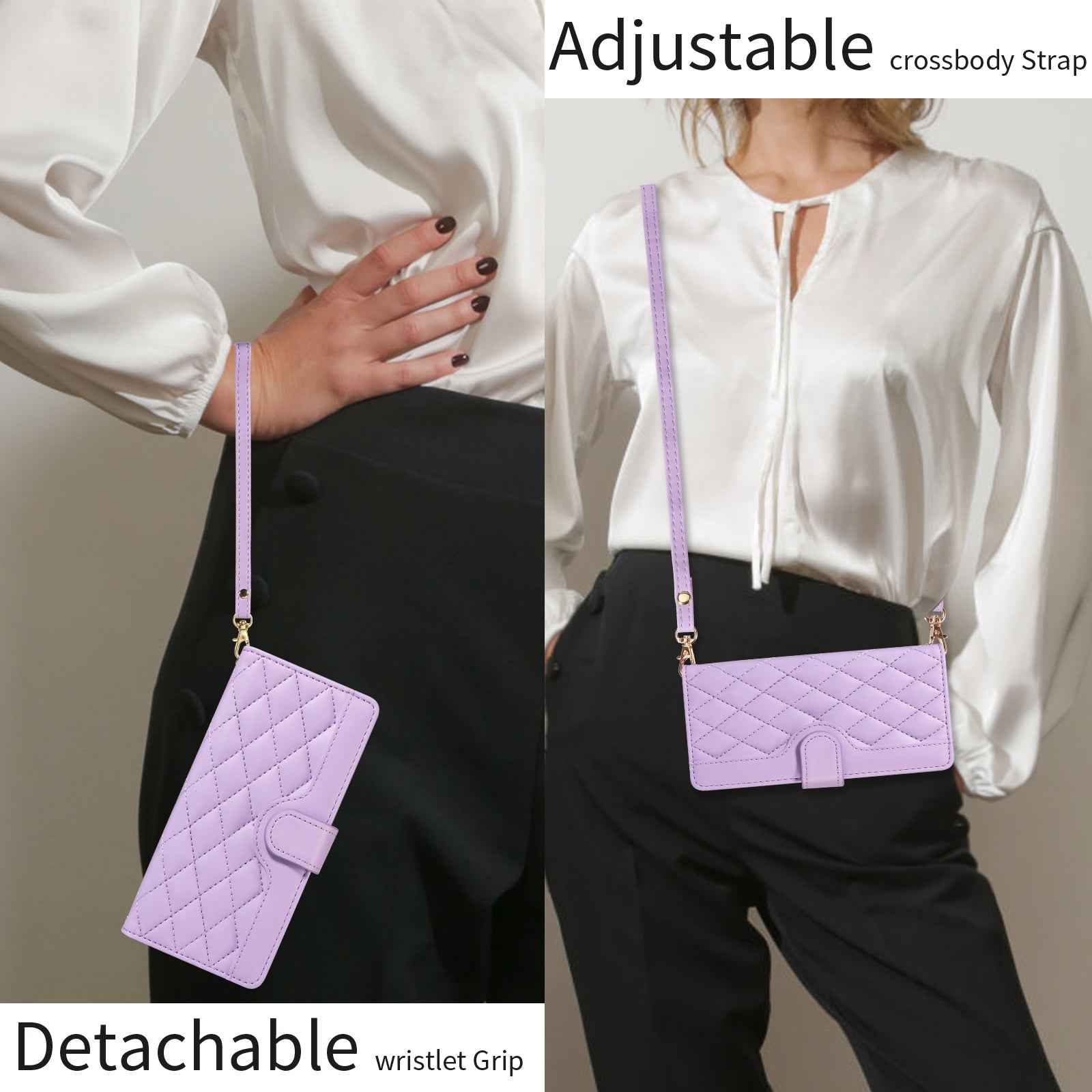 For Xiaomi 17 Pro Wallet Case Rhombus Leather Phone Cover with Strap -  Light Purple