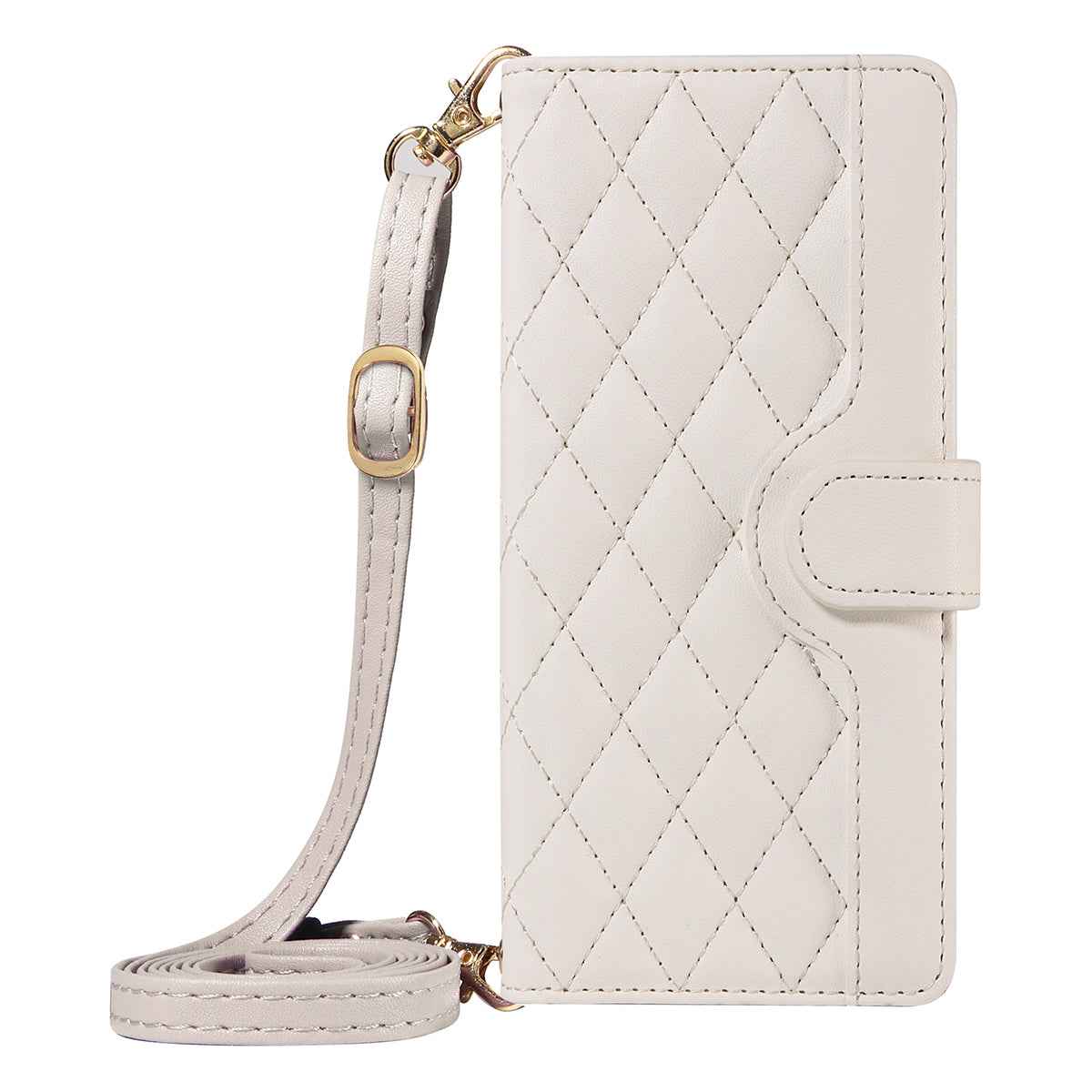 For Xiaomi 17 Pro Wallet Case Rhombus Leather Phone Cover with Strap - White