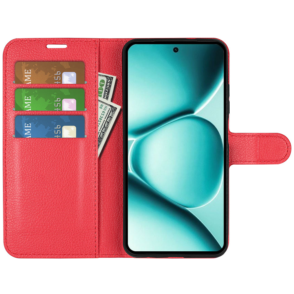 For Xiaomi Poco M8 Pro 5G / Redmi Note 15 Pro+ 5G (Global) Case Litchi Texture Shockproof Leather Wallet Phone Cover - Red