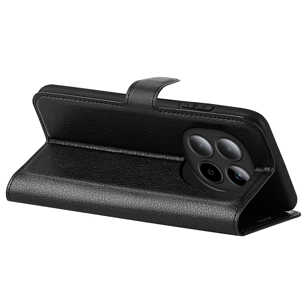 For Xiaomi Redmi Note 15 Pro 5G (Global) Case Litchi Texture Shockproof Leather Wallet Phone Cover -  Black