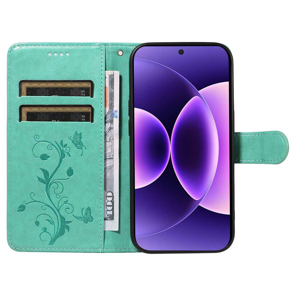 For Xiaomi 17 Pro PU Leather Cases Flower Pattern Wallet Stand Phone Cover with Strap - Green